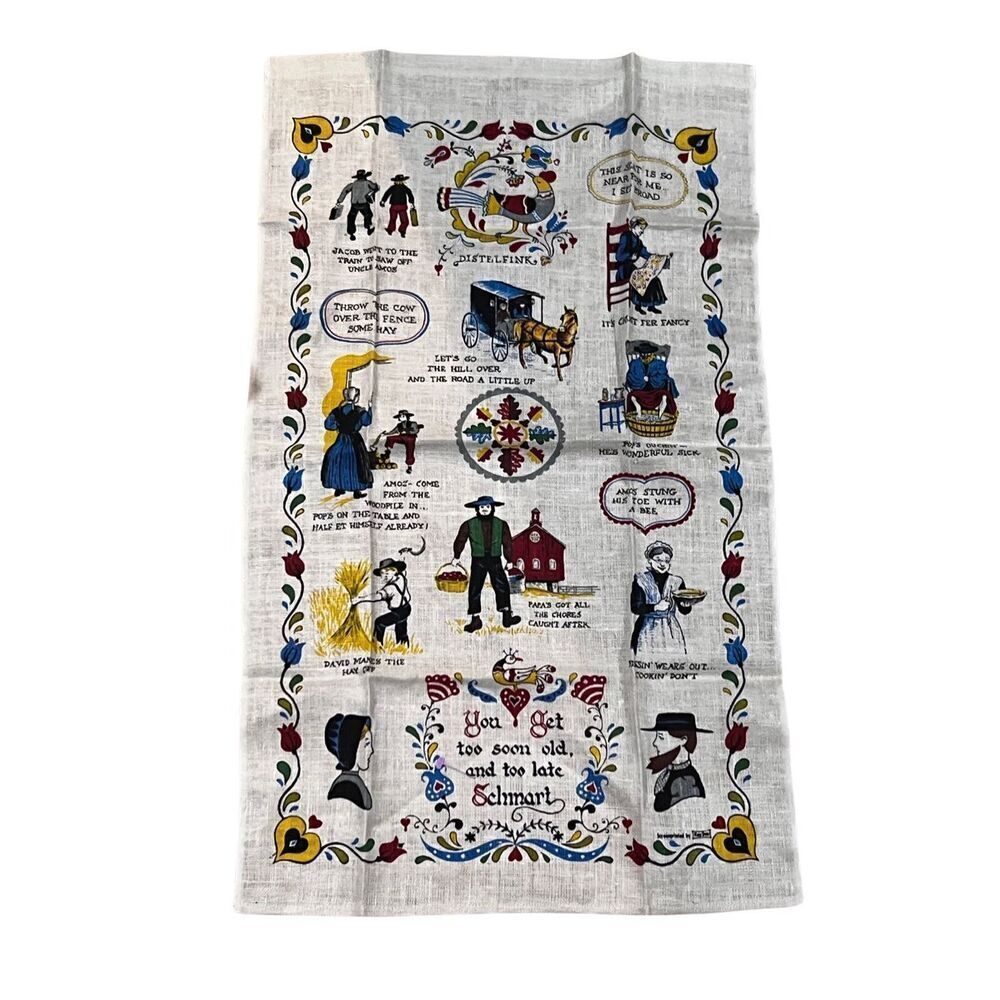 Vintage NEW Kay Dee Hand Prints 100% Pure Linen Tea Towel Amish Dutch